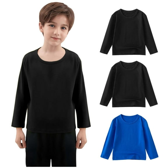 3 Pack Cotton Long Sleeve Tee Shirts for Girls Kids Toddlers' Basic Crewneck Tops T-Shirts