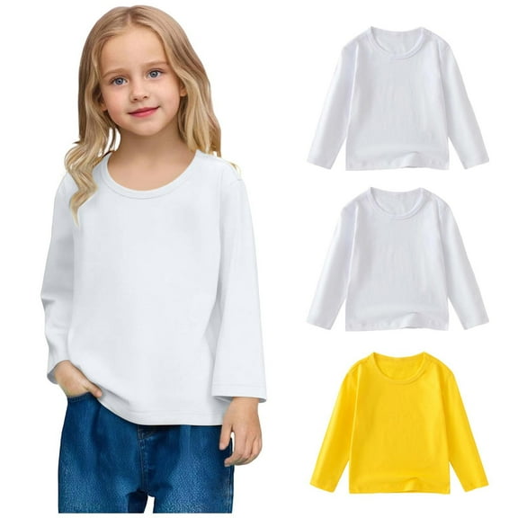 3 Pack Cotton Long Sleeve Tee Shirts for Girls Kids Toddlers' Basic Crewneck Tops T-Shirts