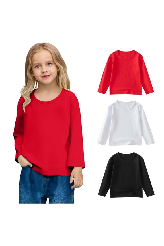 3 Pack Cotton Long Sleeve Tee Shirts for Girls Kids Toddlers' Basic Crewneck Tops T-Shirts