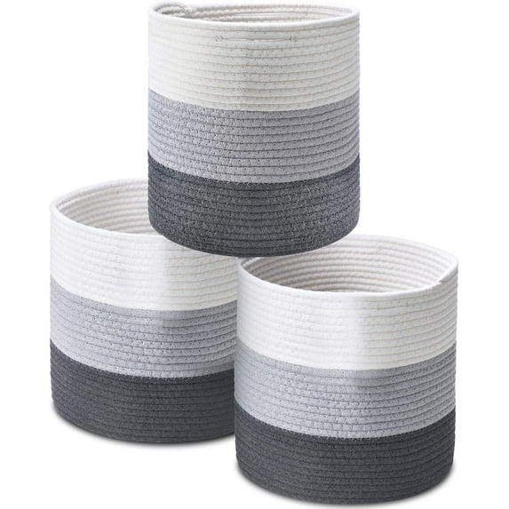3-Pack Cotton Rope Storage Baskets - 11" x 11" x 11" - Woven Organizer Bins