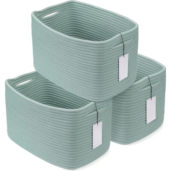 3 Pack Cotton Rope Woven Storage Basket Bins Rectangle Decorative Organizer for Nursery Clothes Toys Books Towels 15x10x9.3 Inch