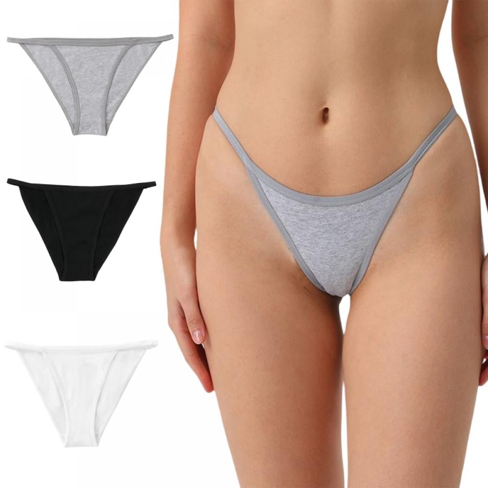 3 Pack Cotton Underwear for Women, Breathable Soft Stretch Hipster high cut  Cheeky String Bikini Panties 