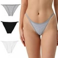 thumbnail image 1 of 3 Pack Cotton Underwear for Women, Breathable Soft Stretch Hipster high cut Cheeky String Bikini Panties, 1 of 7