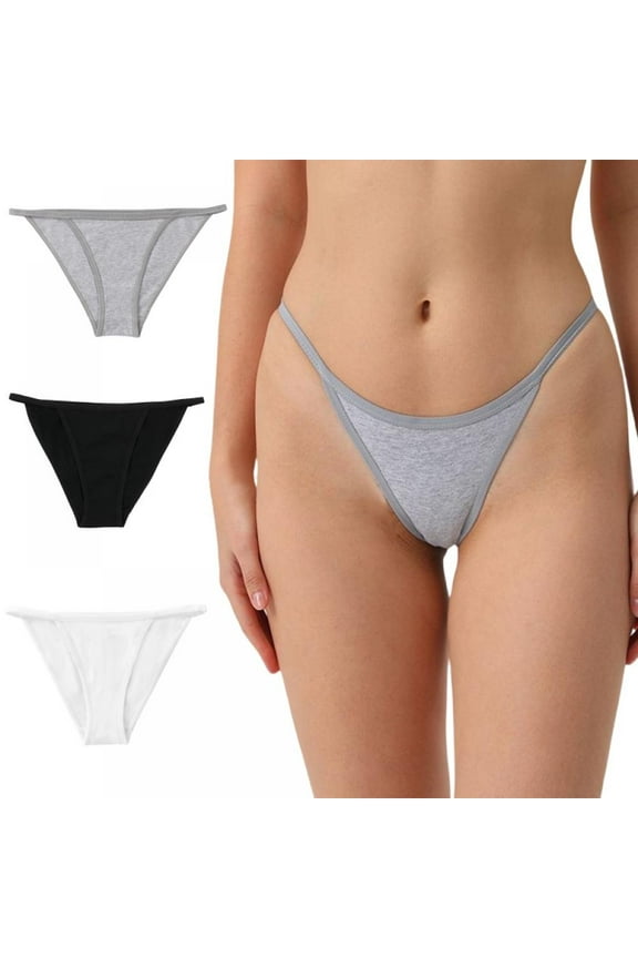 3 Pack Cotton Underwear for Women, Breathable Soft Stretch Hipster high cut Cheeky String Bikini Panties