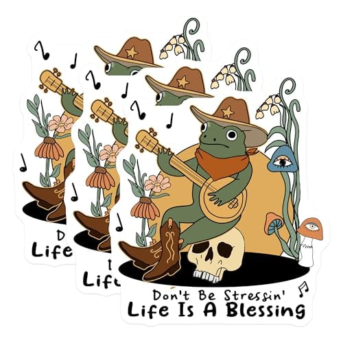 (3 Pack) Cowboy Frog Decals - Banjo Playing Sticker - Laptop Decal - Cute Cartoon Frog - 3 Inches On Longest Side - Easy Peel & Apply - Made in USA - 3MCS6031