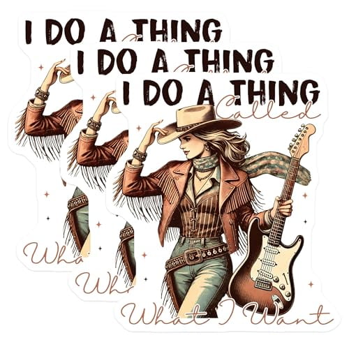 (3 Pack) Cowgirl Decals - Guitar Player - Southern Belle Stickers- 3 Inches On Longest Side - Easy Peel & Apply - Made in USA - 3MCS5834