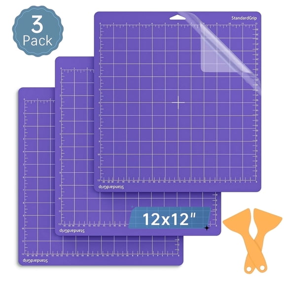 3 Pack Craft Cutting Mat, 12x12 Inch Purple Strong Grip Adhesive Sticky, Non-Slip Durable Reusable Mat for Cricut Explore One/Air/Air 2/Maker, Replacement Accessories with Protective Film&Align Grid