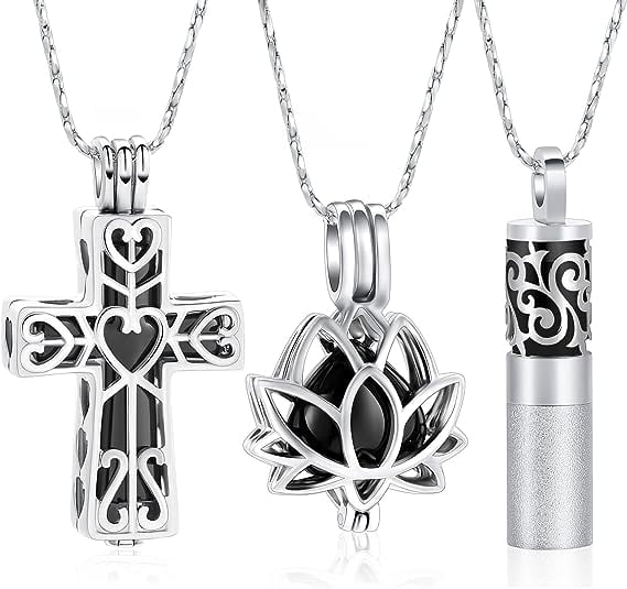 3 Pack Cremation Ashes Jewelry Urn Pendant Necklace with Hollow Cross
