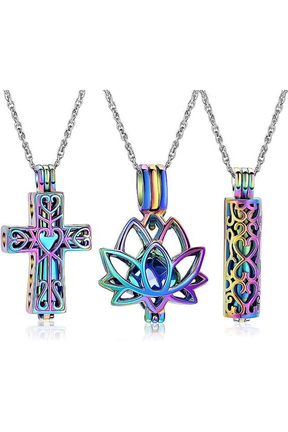 3 Pack Cremation Urn Necklace for Ashes for Women Men Heart Lotus Cross Cylinder Cremation Jewelry for Ashes Loved One Memorial Keepsake Pendant for Loved Ones