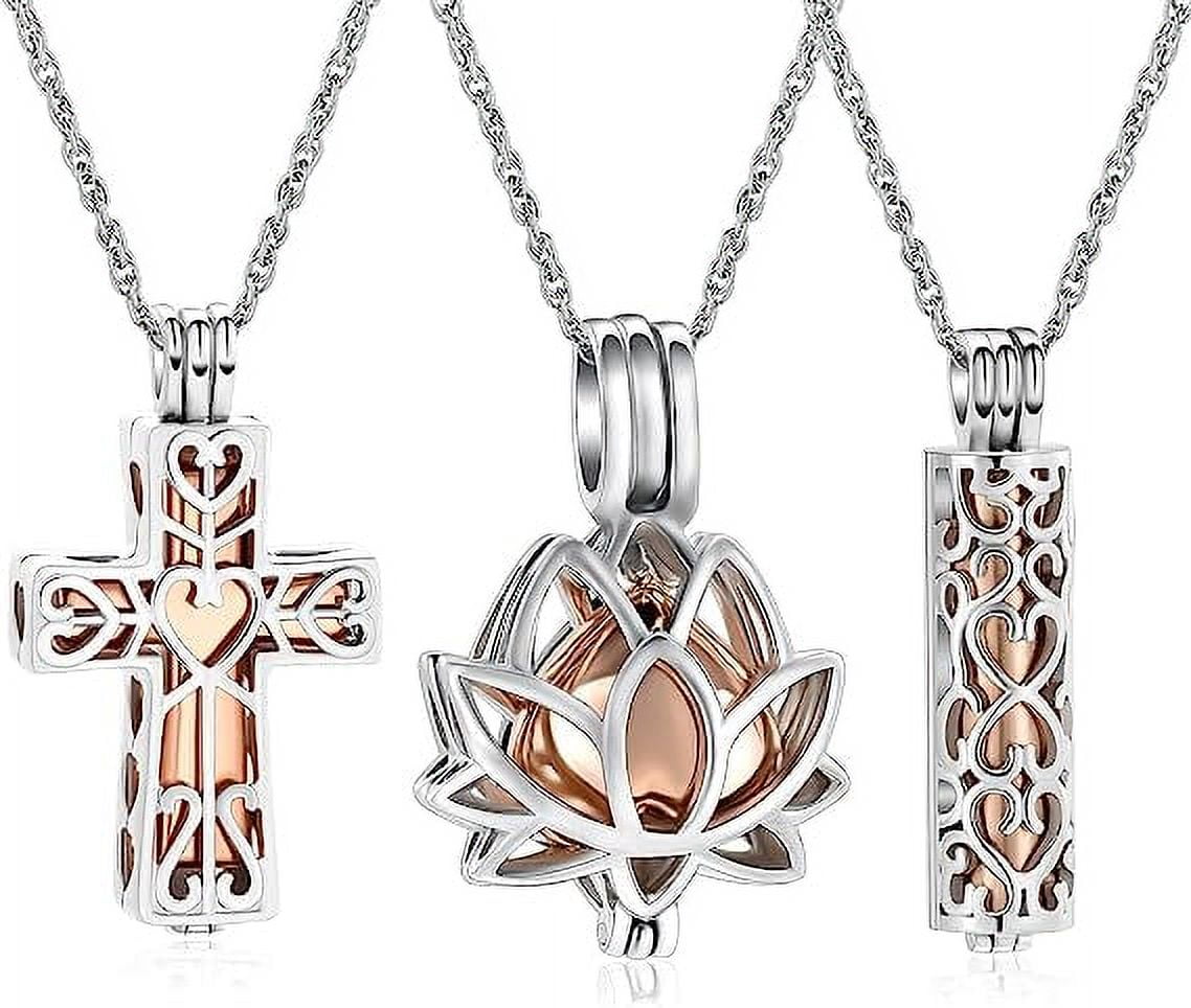 3 Pack Cremation Urn Necklace for Ashes for Women Men Heart Lotus Cross
