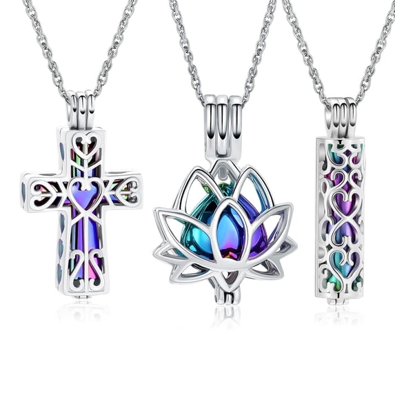 3 Pack Cremation Urn Necklace for Ashes for Women Men Heart Lotus Cross Cylinder Cremation Jewelry for Ashes Loved One Memorial Keepsake Pendant