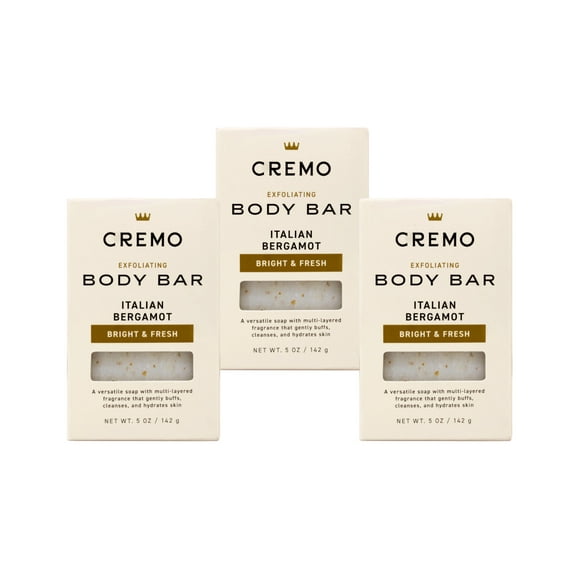 3 Pack - Cremo Exfoliating Body Bar for Men, Italian Bergamot Scent, Multi-Layered Fragrance That Buffs, Cleanses and Hydrates Skin, 5 OZ