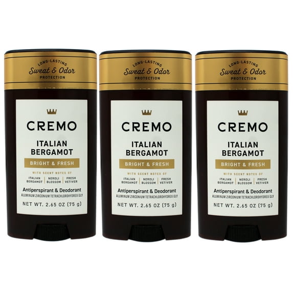 3 Pack - Cremo Italian Bergamot Antiperspirant & Deodorant for Men, Long-Lasting Sweat & Odor Protection, 2.65 OZ