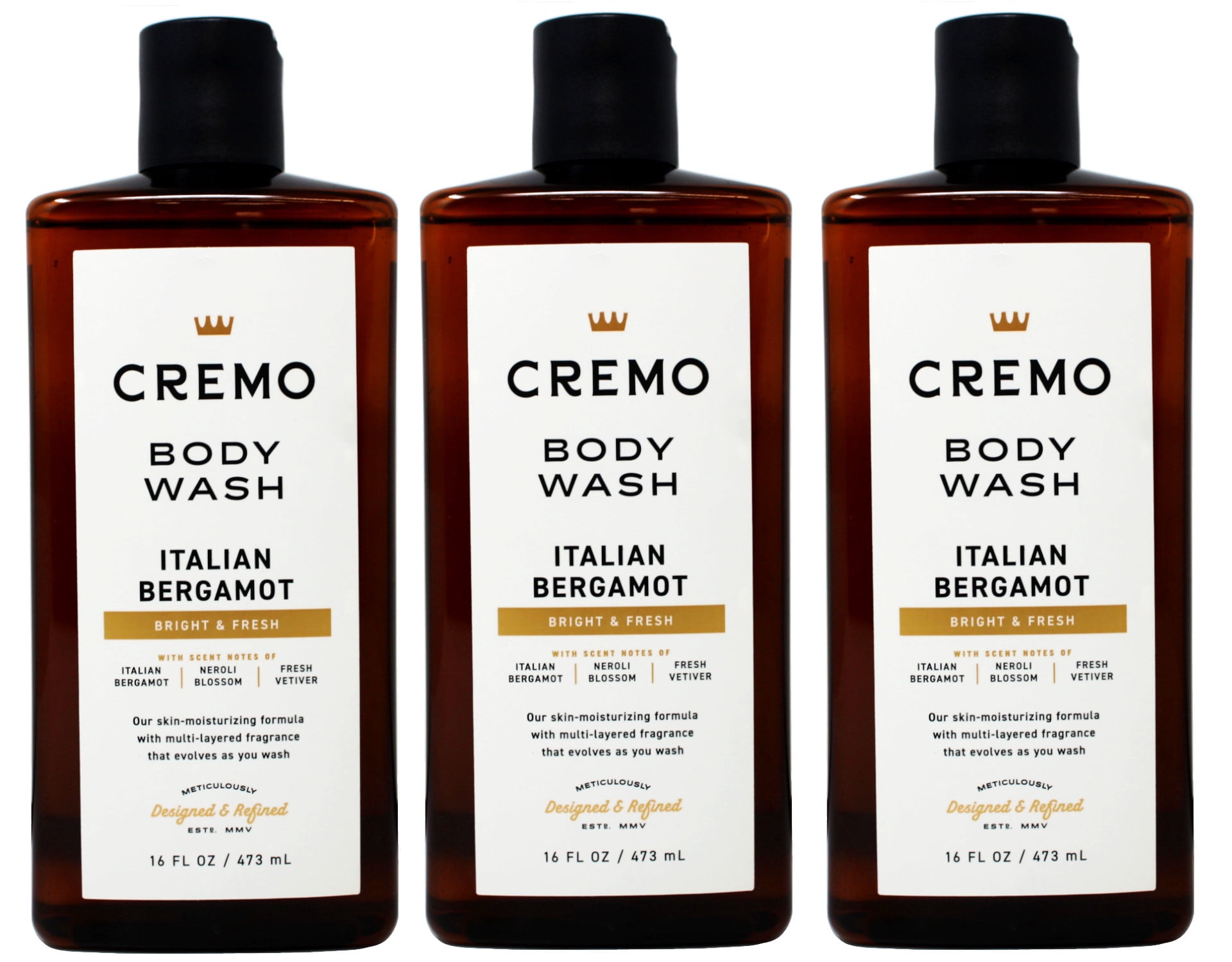 3 Pack - Cremo Italian Bergamot Body Wash for Men, Notes of Italian Bergamot, Neroli Blossom, and Fresh Vetiver, 16 Fl Oz