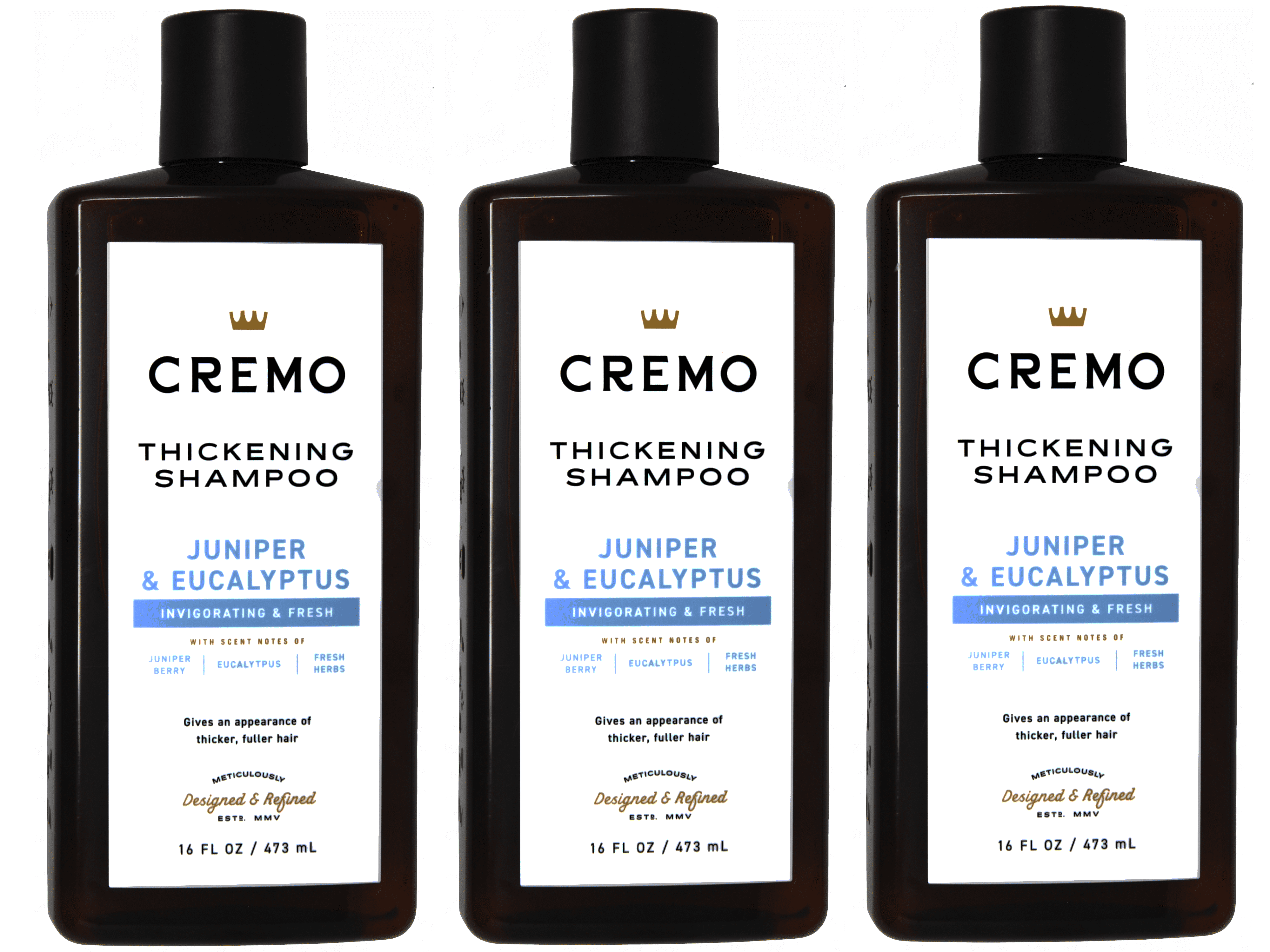 3 Pack - Cremo Juniper & Eucalyptus Barber Grade Thickening Shampoo, 16 Fl Oz