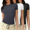 thumbnail image 1 of 3 Pack Crop Tops For Women Sleeves Athletic Trendy Slim Fitted Basic Tee Layering Workout Thermal Teen Girls Tops Cute Crew Neck Juniors Y2k Tight Shirt Dark Gray S, 1 of 6