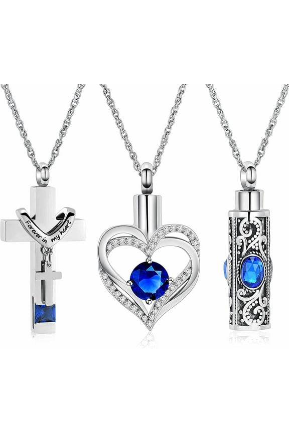 3 Pack Cross Cylinder Urn Necklace for Ashes Cremation Jewelry Heart Urn Necklaces Mini Keepsake Ashes Pendant Memorial Ash Jewelry for Women