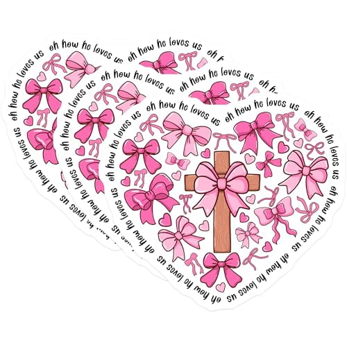 (3 Pack) Cross with Pink Bows Decals - Christian Saying - Religious Decals - 3 Inches On Longest Side - Easy Peel & Apply - Made in USA - 3MCS2263