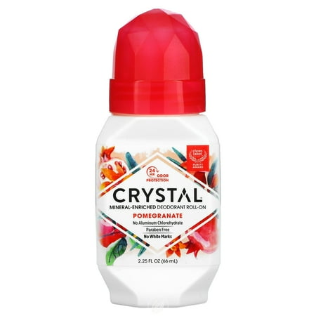 Crystal Mineral Deodorant Roll-On Body Deodorant With 24-Hour Odor Protection, Pomegranate, Non-Sticky Roll-On, Aluminium Chloride, 2.25 FL OZ - 3 pack