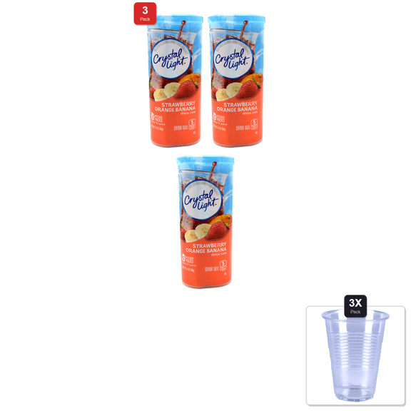 3 Pack | Crystal Light Strawberry Orange Banana (Pack Of 3) & 3x 9oz Disposable Plastic Cups