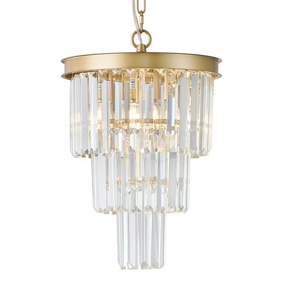3 Pack Crystal Pendant Light for Kitchen Island, Mini Gold Crystal Light Fixture Luxury for Dining Room, K9 Ceiling Pendant Light 3 Tiers for Hallway Bedroom Closet
