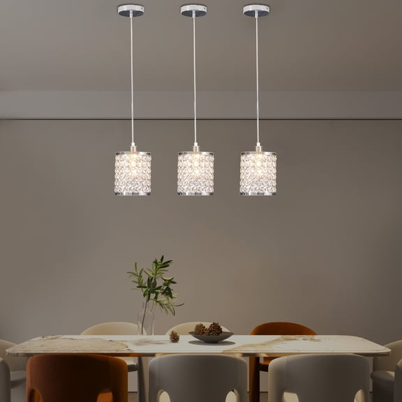 3 Pack Crystal Pendant Lights, E12 Base Ceiling Chandelier, Silver Modern Hanging Lamp, Adjustable Height Up To 47.2 Inch, For Kitchen Island Dining Room, Bulbs Not Included