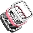 thumbnail image 1 of 3-Pack Crystal Rhinestone Bumper Case Compatible with Apple Watch Series 7 Series 8 Screen Protector with Tempered Glass Bling Face Cover Sparkling Frame(41mm, Black/Pink/Clear), 1 of 5