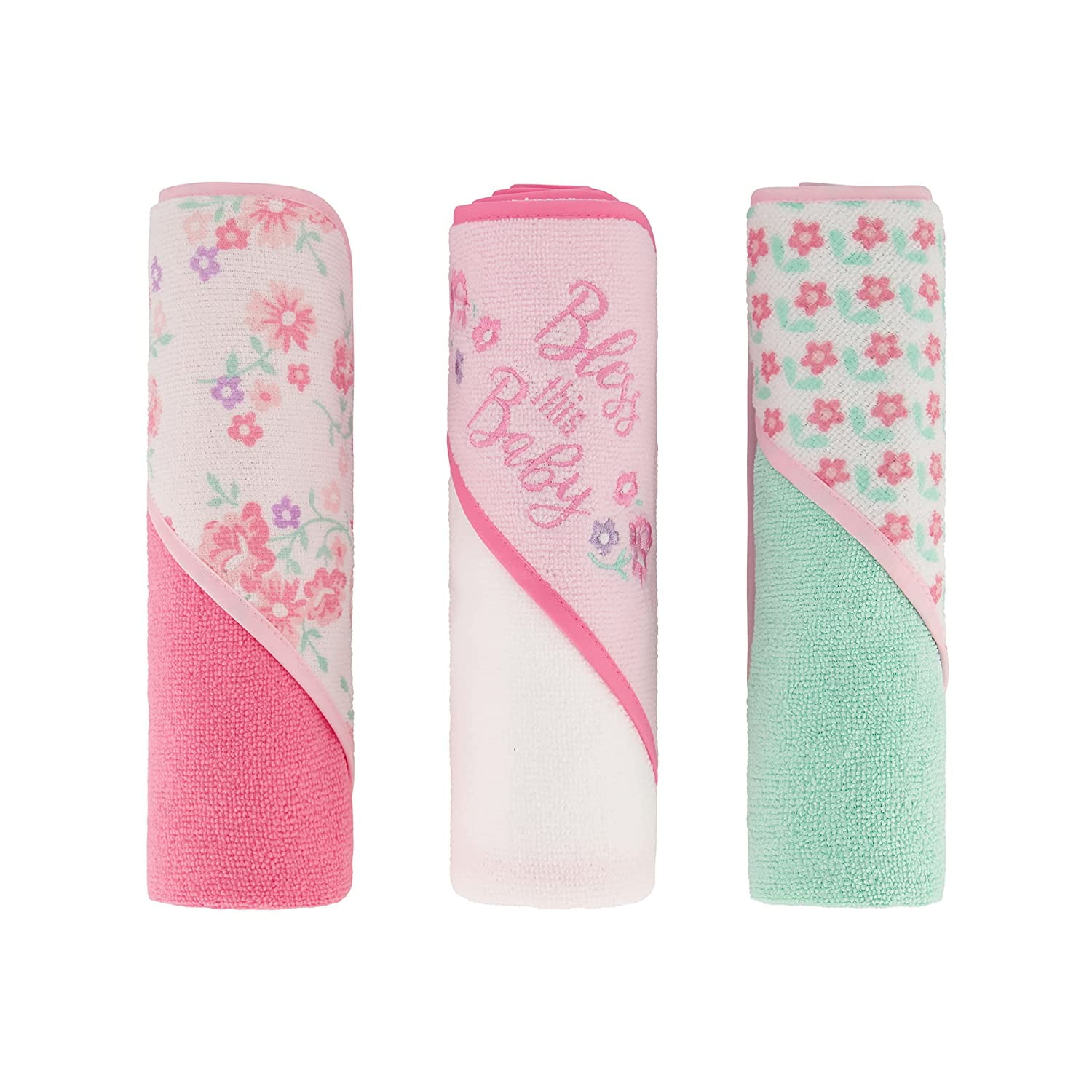 Bless This Baby Print Pink and Green Microfiber Hooded Towel Set