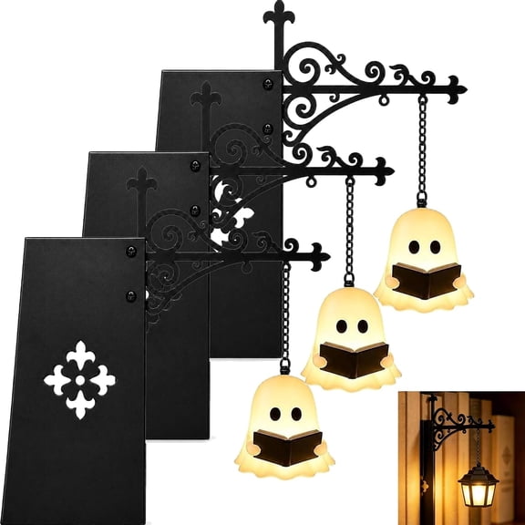 3 Pack Cute Ghost Reading Book Lamp, Vintage Bookshelf Decor, Warm LED Book Nook Light, Battery Operated Halloween Gift