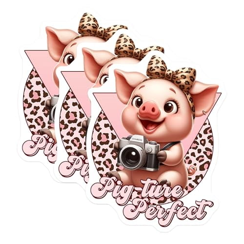 (3 Pack) Cute Pig Decals - Photographer Pig - Pig-ture Perfect Art - 3 Inches On Longest Side - Easy Peel & Apply - Made in USA - 3MCS6693