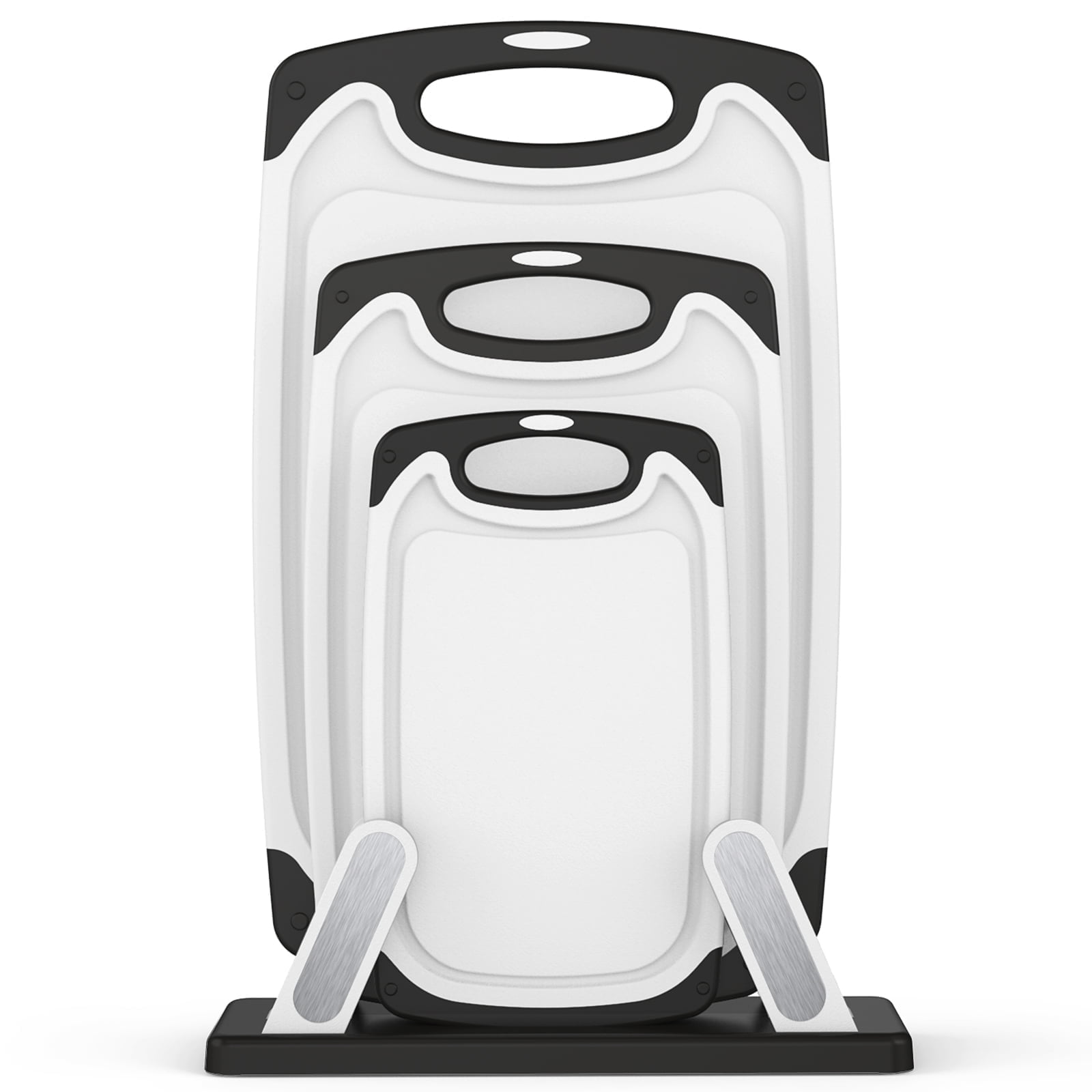 Cutting Boards for Kitchen with Stand – 3-Piece Plastic Cutting Board Set, Double-Sided Use, Large for Chopping Meat, Medium & Small for Vegetables, Fruits, Juice Grooves, Non-Slip Handles, BPA-FREE - Walmart.com