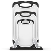 Cutting Boards for Kitchen with Stand – 3-Piece Plastic Cutting Board Set, Double-Sided Use, Large for Chopping Meat, Medium & Small for Vegetables, Fruits, Jui