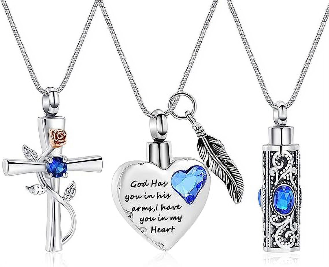 3 Pack Cylinder Cross Heart Cremation Jewelry for Ashes 3 Pieces Urn Necklace for Women Men Loved One Keepsake Memorial Mini Urn Holder