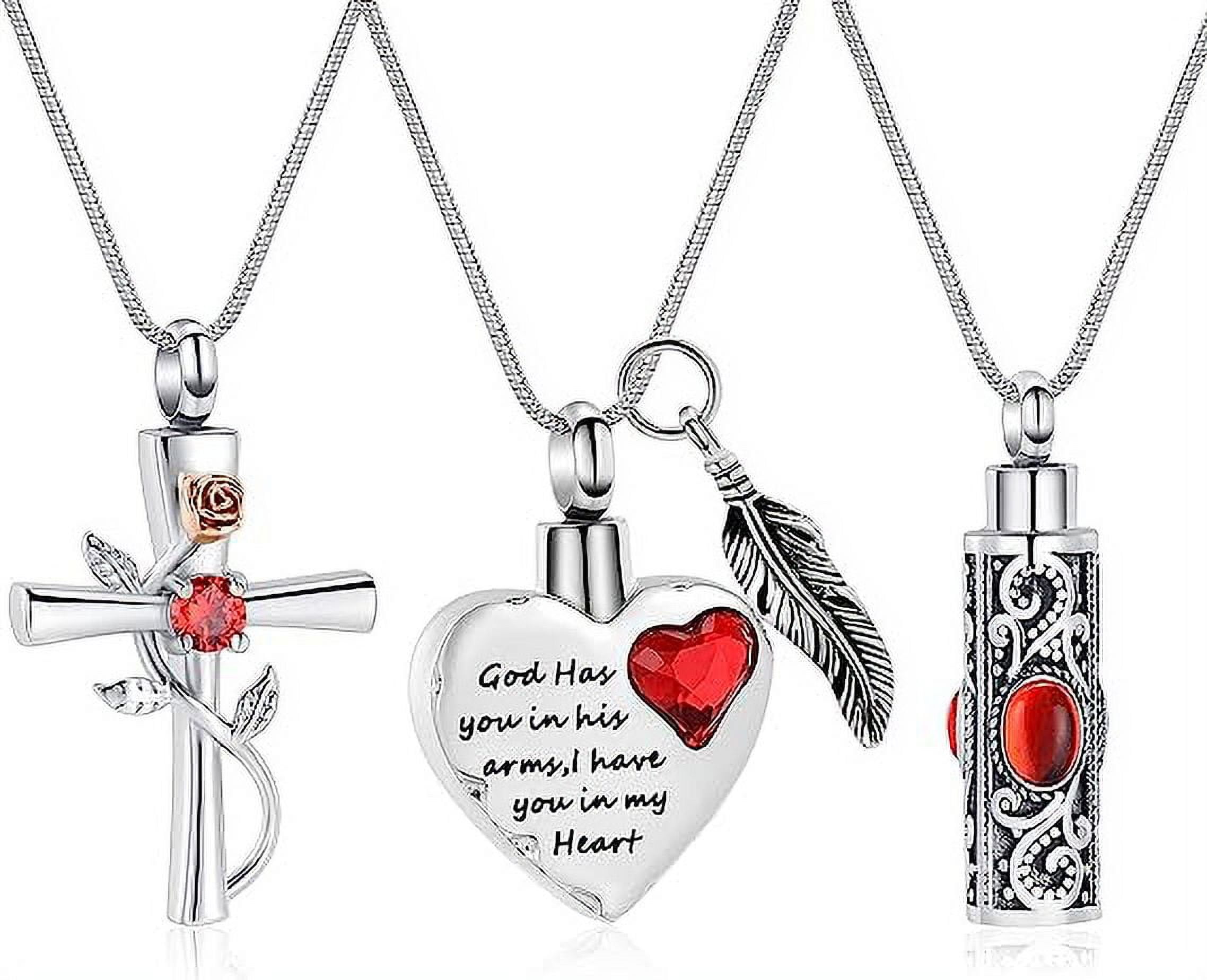 3 Pack Cylinder Cross Heart Cremation Jewelry for Ashes 3 Pieces Urn Necklace for Women Men Loved One Keepsake Memorial Mini Urn Holder