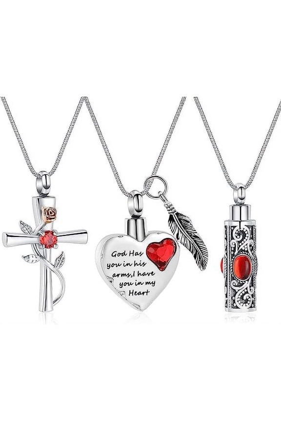 3 Pack Cylinder Cross Heart Cremation Jewelry for Ashes 3 Pieces Urn Necklace for Women Men Loved One Keepsake Memorial Mini Urn Holder