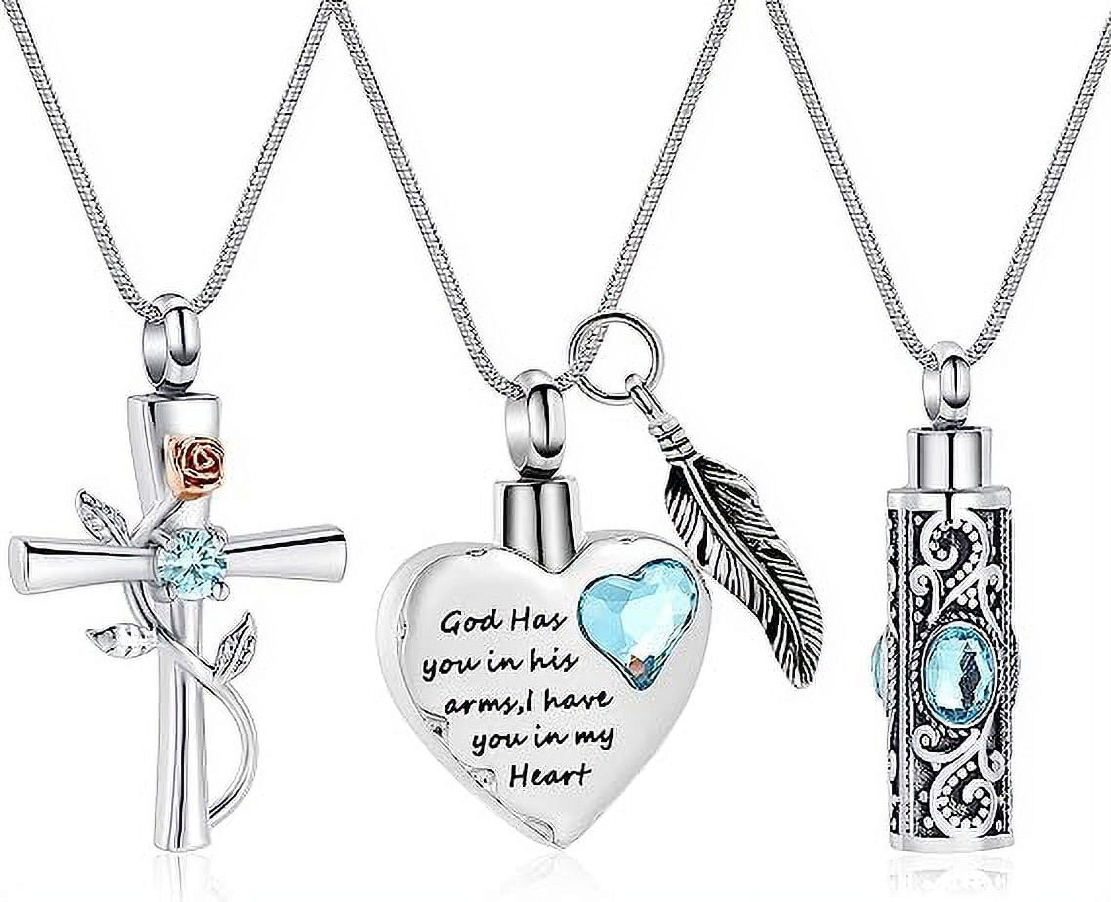 3 Pack Cylinder Cross Heart Cremation Jewelry for Ashes 3 Pieces Urn Necklace for Women Men Loved One Keepsake Memorial Mini Urn Holder