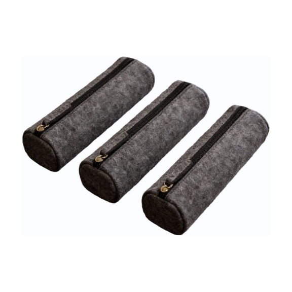 3-Pack Cylindrical Felt Pencil Case Set, Soft Fabric Pen Holder with Zipper, Large Capacity Simple Style Organizer for Campus, Office, and Art Supplies Storage