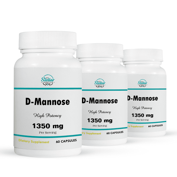3 Pack D-Mannose 1350mg w/ Cranberry Potent UTI Relief Urinary Tract Bladder Cleanse-60 Capsules x3