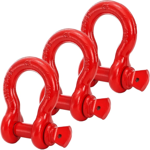 3 Pack D Ring Shackles - 3/4" Rugged Unbreakable Heavy Duty Tow Shackle for Strap, Winch, - 28.5 Ton (57,000 Lbs) Maximum Break Strength, Red