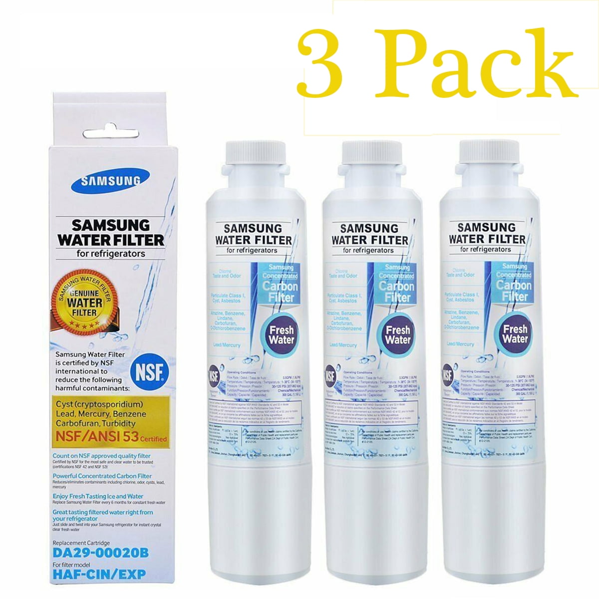 3 Pack DA2900020B HAFCIN/EXP Refrigerator Water Filter DA2900020B