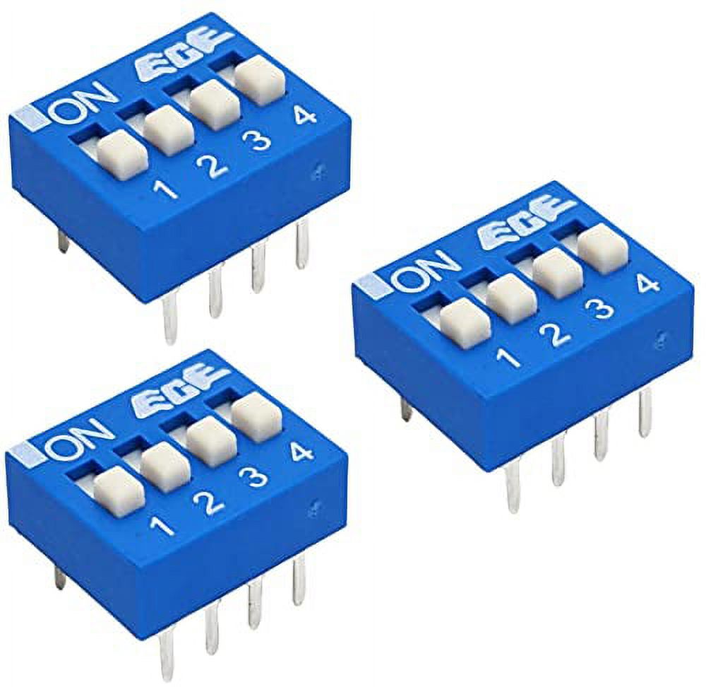 3 Pack DIP Switch with 4 Switches, 8-Pin, SPST, Blue Color, 0.45" x 0. ...