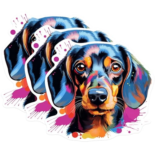 (3 Pack) Dachshund Decals - Colorful Dog Art Stickers - Weiner Dog Laptop Decals - 3 Inches On Longest Side - Easy Peel & Apply - Made in USA - 3MCS0714