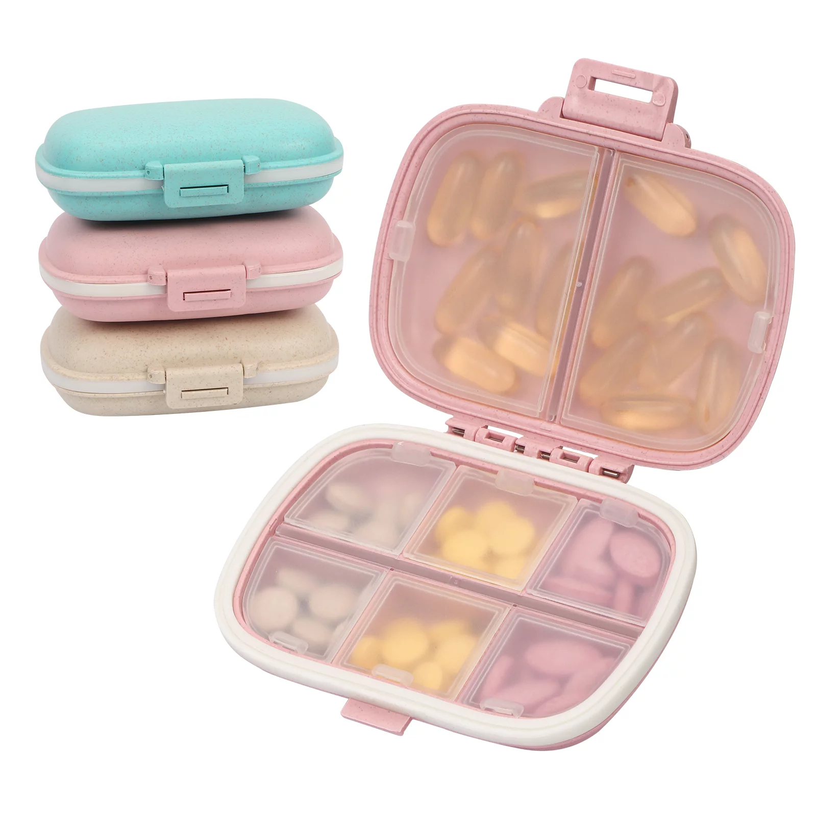3 Pack Daily Pill Organizer,Toplive Dual Layer 8 Compartment Pill Case Moisture Proof Portable Travel Pill Box to Hold Vitamins,Fish Oil Or Small Tablets