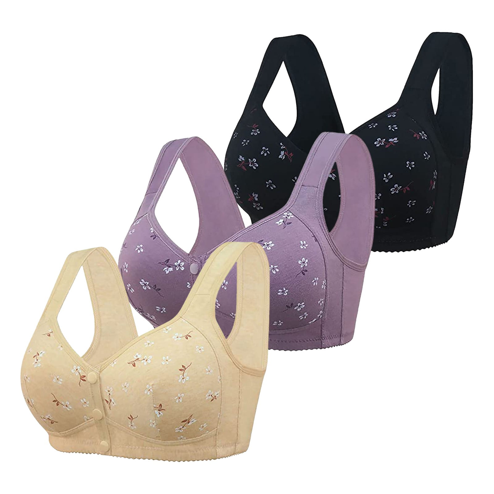 3 Pack Daisy Bra for Seniors Front Closure Front Closure Comfortable