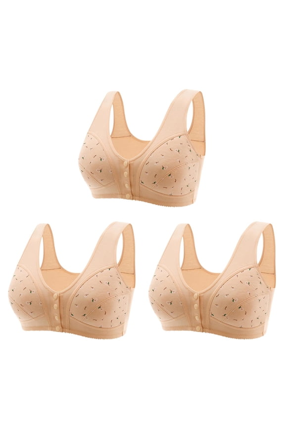 3 Pack Daisy Bras for Older Women, 2024 No Underwire Summer Breathable Front Closure Bras for Women Push Up Bras