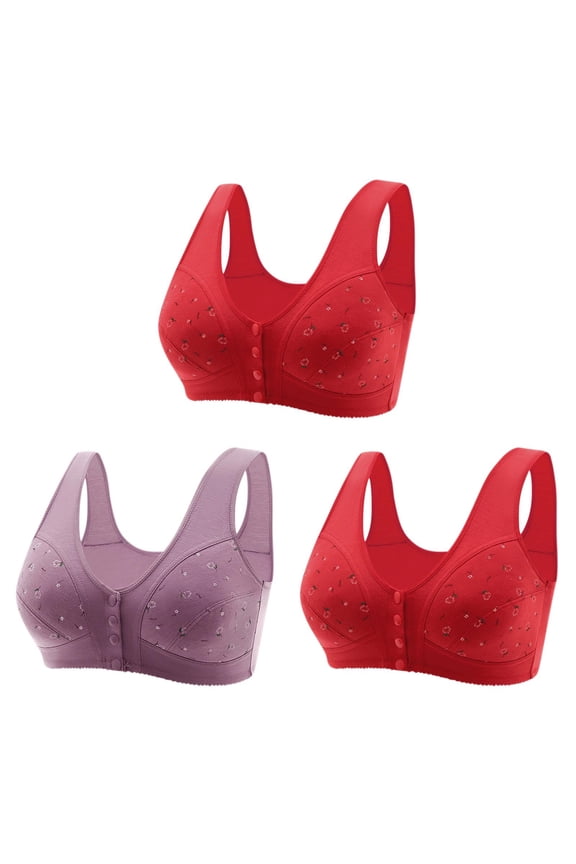 3 Pack Daisy Bras for Older Women, 2024 No Underwire Summer Breathable Front Closure Bras for Women Push Up Bras