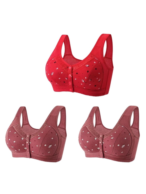 3-Pack Daisy Bras for Older Women Front Closure Comfort Soft Wireless Lightly Lined Push Up Everyday Bra
