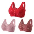 thumbnail image 1 of 3 Pack Daisy Bras for Women Front Snaps Closure Wireless Cotton Bra Full Coverage Sports Bras Soft Comfy Sleep Bra, 1 of 8