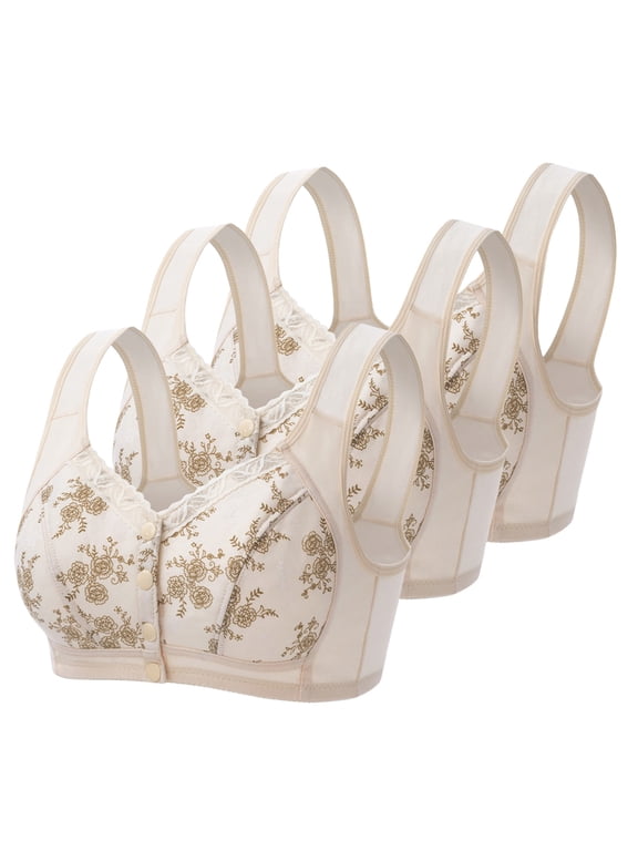 3 Pack Daisy Bras for Women No Underwire Front Closure Comfort Senior Full Coverage Everyday Bra S-4XL