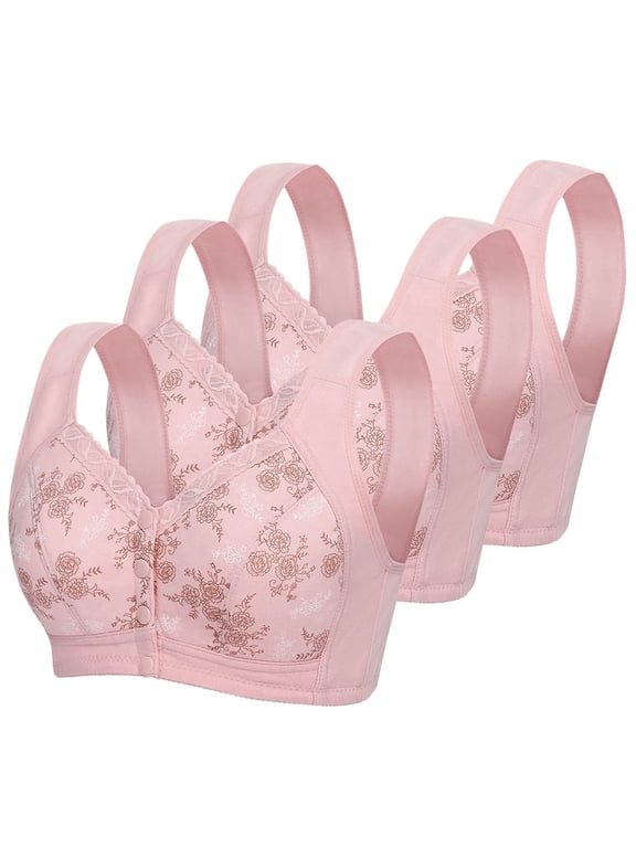 3 Pack Daisy Bras for Women No Underwire Front Closure Comfort Senior Full Coverage Everyday Bra S-4XL